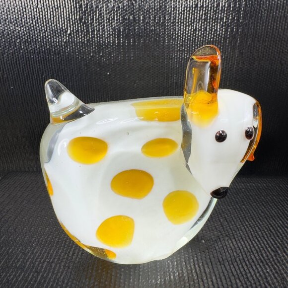 Pier 1 Art Glass Puppy Dog Figurine Paperweight White With Amber Dots Figure VTG - Picture 10 of 11